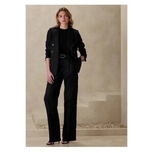 Banana Republic Size 12 Black Palma Pleated Straight Leg Linen Pant #579857